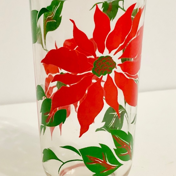 Vintage Hazel Atlas Poinsettia 5” Glass Tumblers Set of 6 - Picture 4 of 7